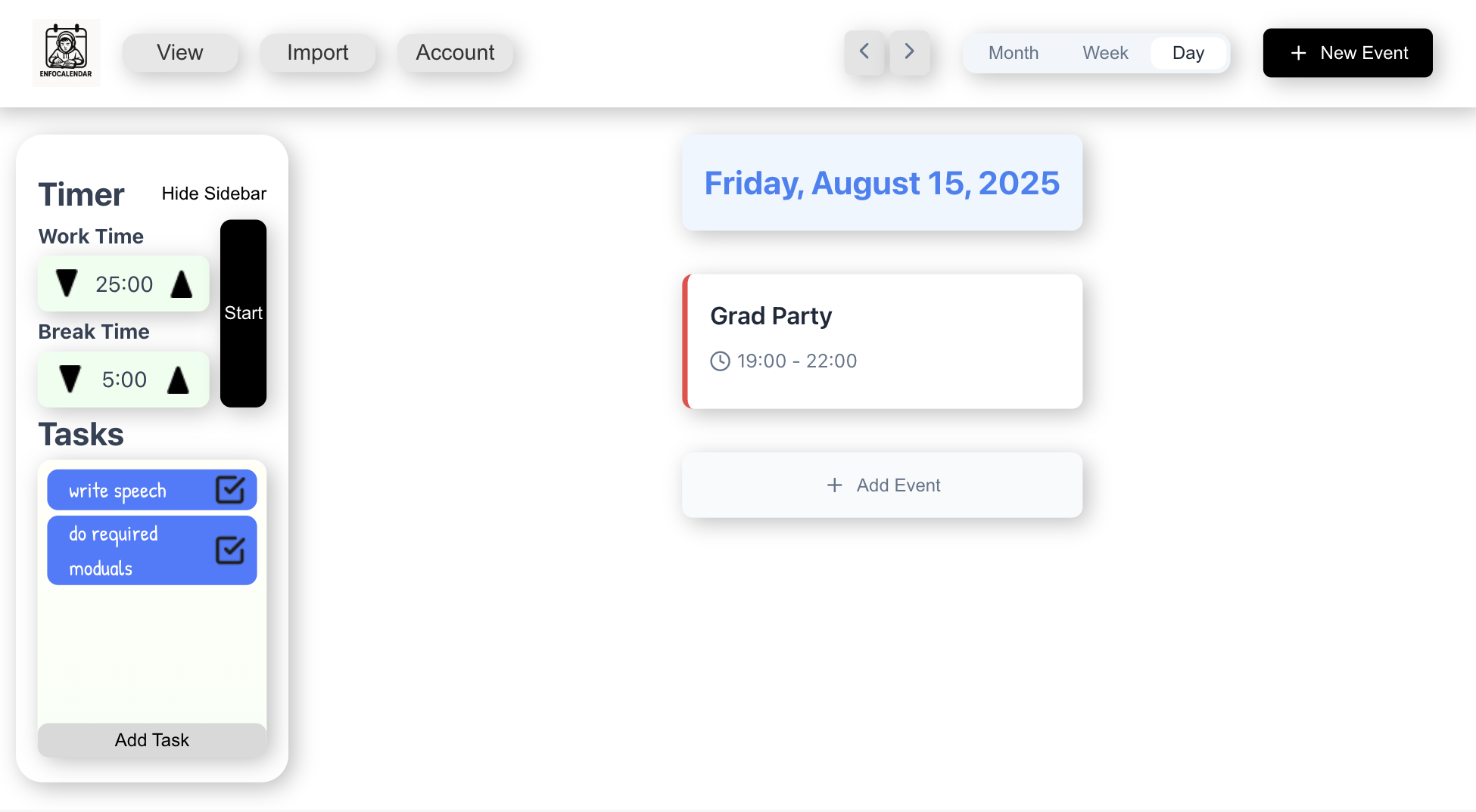 Enfocalendar App Mockup
